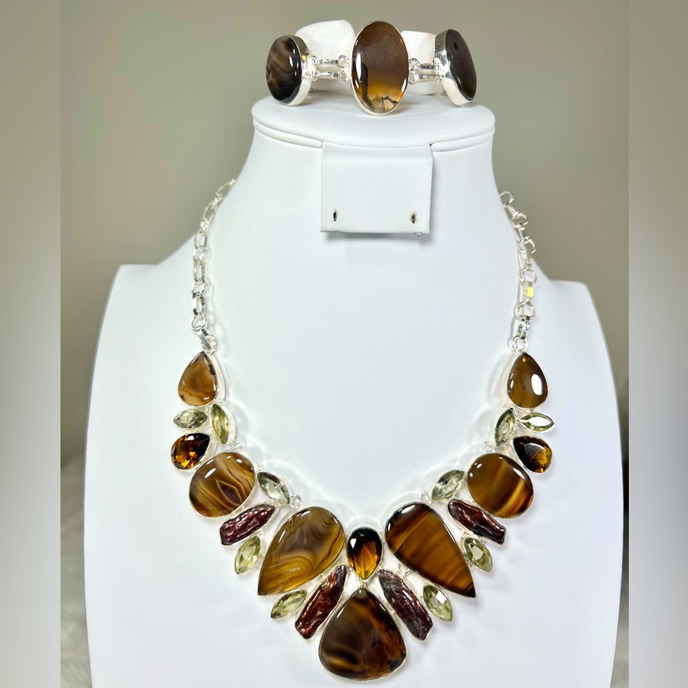 Beautiful Montana Agate 925 Large Gemstone Necklace & Bracelet
